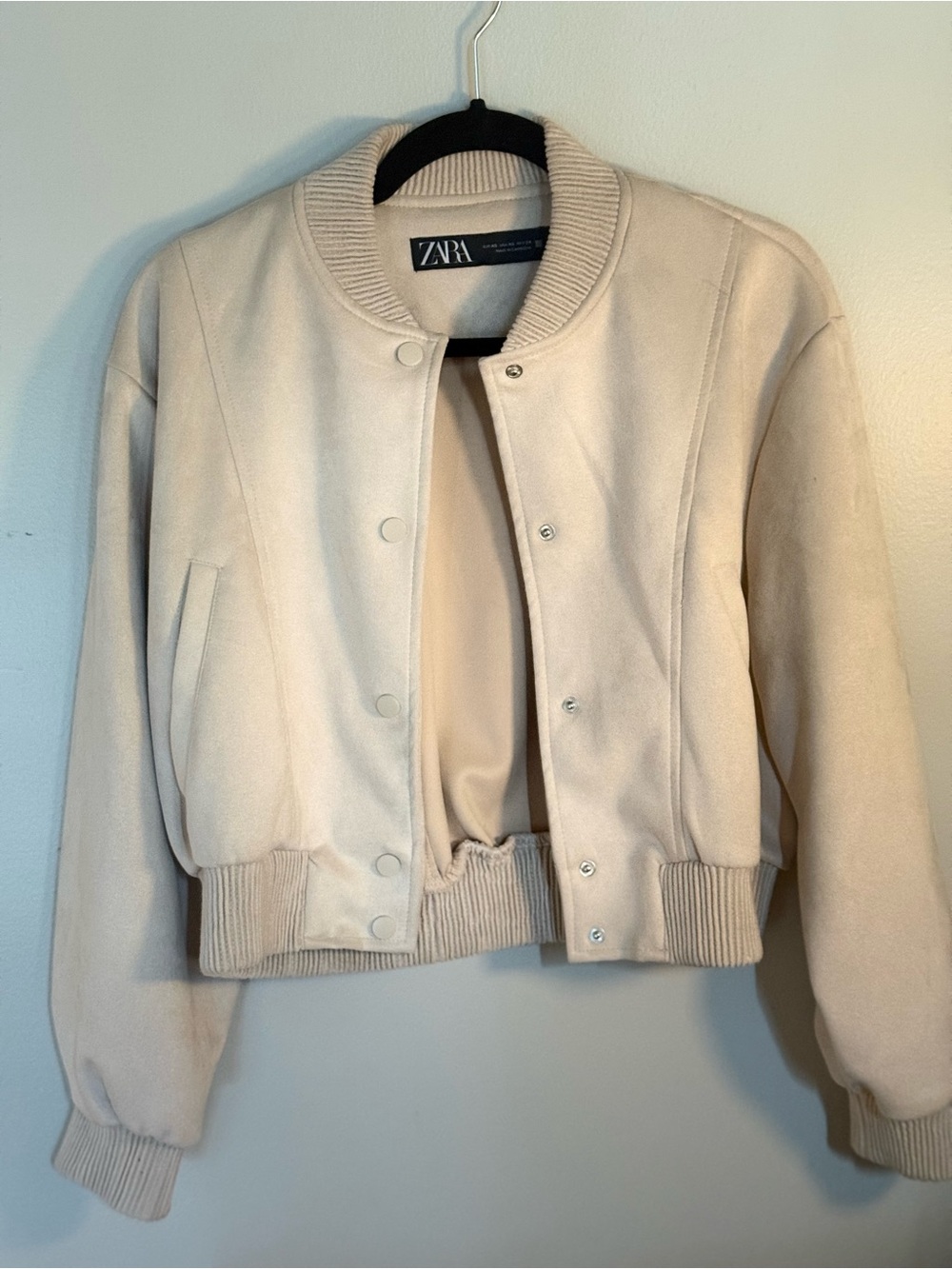 Zara Cream Cropped Bomber Jacket